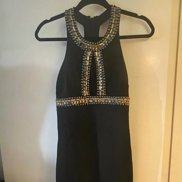 bebe | Dresses | Bebe Embellished Black Halter Dress S | Poshmark